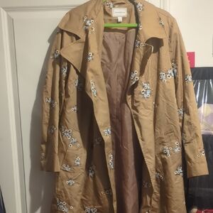 Charming Charter Club Brown Floral Trench Coat with Stylish Buttons and Belt!